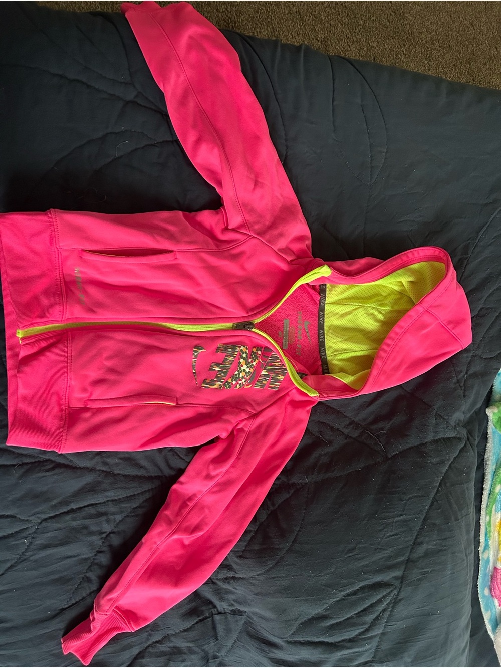 Nike Girls' Bright Pink Hooded Jacket with Neon Lining